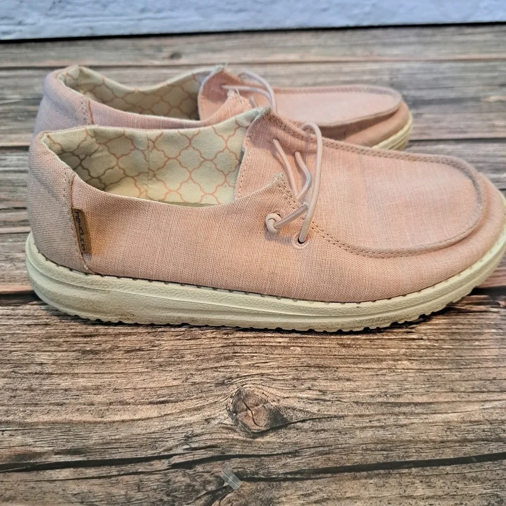Hey Dude Wendy Youth Linen Cotton Candy Pink Slip On Shoes US 3Y EU 35 130125018
